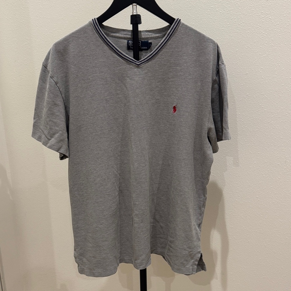 Ralph Lauren Gray V-Neck Short Sleeve Polo With Red Pony